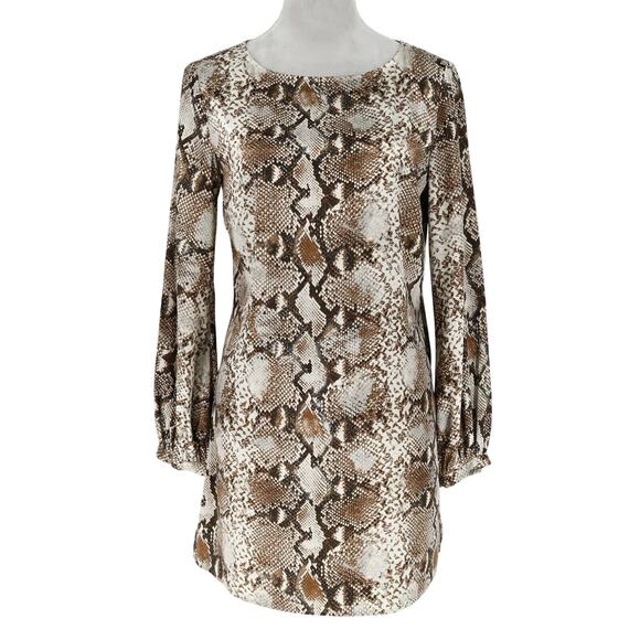 Chico's Dresses & Skirts - Chicos Dress 0 Womens 4 Beige Brown Animal Print Short Shift Career Mob Wife